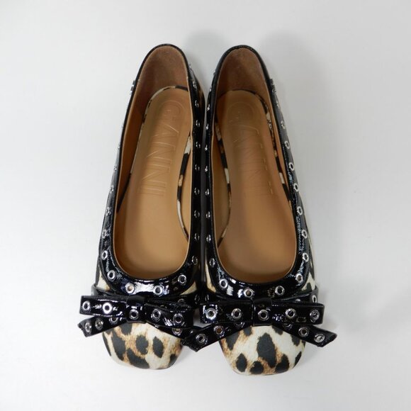 GANNI Grommet Bow Ballet Flats Leopard Print - Picture 5 of 15